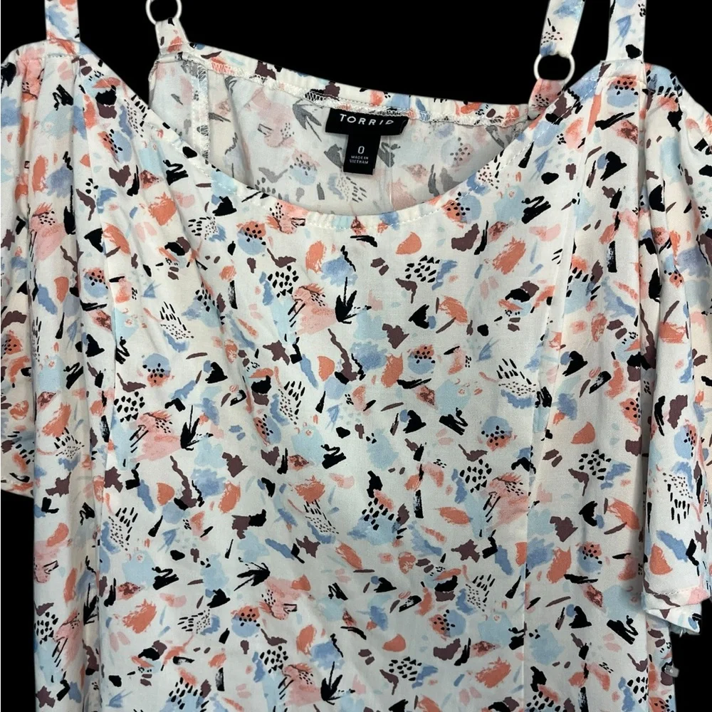 Torrid Mini Challis Cold Shoulder Trapeze Dress Sz 0 - Picture 6 of 9